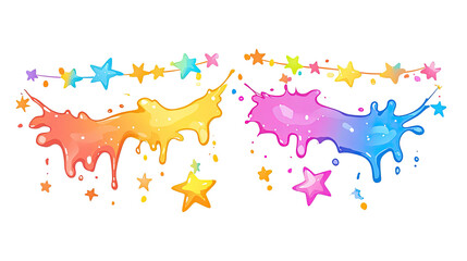Poster - Colorful Paint Splashes and Star Garlands Create a Joyful Design Generative AI