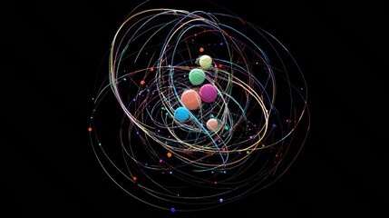 Poster - colorful atomic structure with energetic orbits