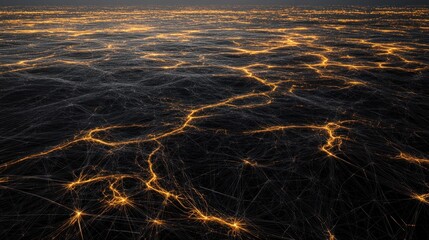 Poster - Abstract Network of Golden Lines on Black Background