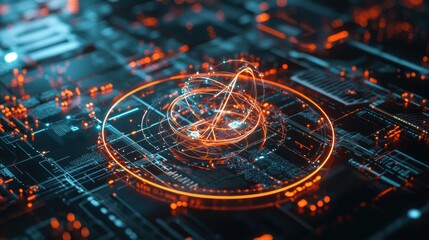 Poster - futuristic technology concept with neon lights and circuits