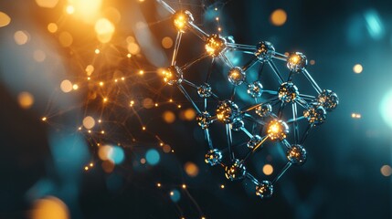 Poster - Abstract Molecular Structure with Oranges and Blues