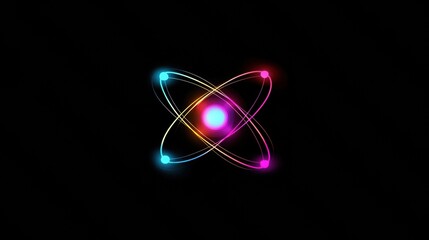Poster - Colorful Abstract Atom Illustration on Black Background