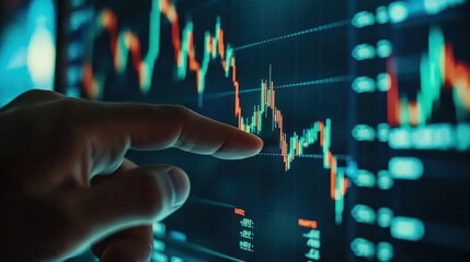 Poster - A Hand Interacting With a Stock Market Chart Displayed on a Computer Screen