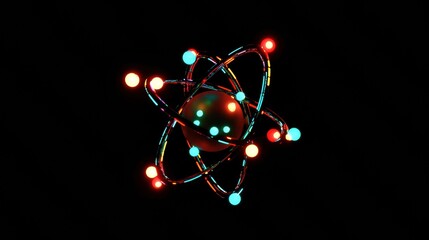 Poster - vibrant atom model with colorful electrons and electrons
