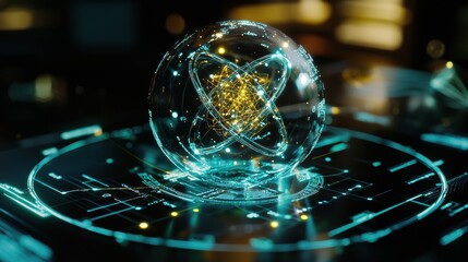 Poster - abstract atom sphere with digital elements