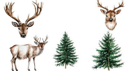 Poster - Watercolor Woodland Animals and Trees for Art Projects Generative AI
