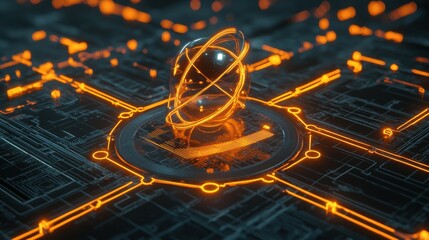 Poster - Futuristic Network with Glowing Orb and Circuit Design