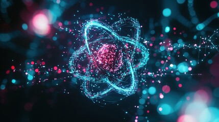 Poster - Abstract Atom Visualization with Bright Colors and Lights