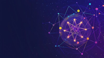 Poster - Abstract Geometric Network with Colorful Nodes and Lines