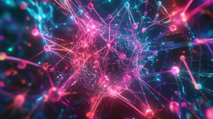 Fototapete - Abstract Colorful Network of Connecting Nodes