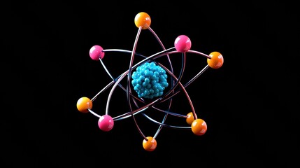 Poster - colorful atom model with electrons and nucleus illustration