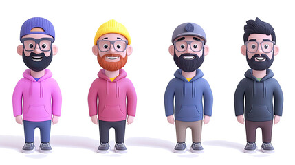 Poster - Cartoon Hipster Engineer Avatars on Transparent Background Generative AI