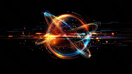 Poster - vibrant abstract atomic design with light trails