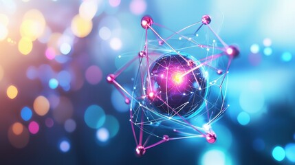 Poster - abstract atom structure with colorful background