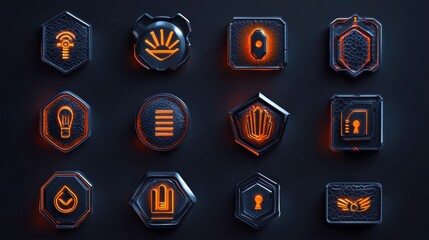 Poster - Abstract Digital Icons with Neon Glow Effects
