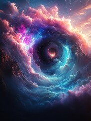 Wall Mural - mystical cosmic vortex surrounded by vibrant nebula clouds and starry night sky - stunning fantasy s