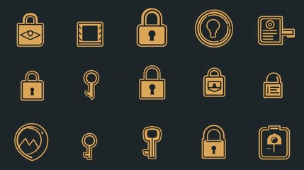 Poster - Security Icons Collection with Lock and Key Designs