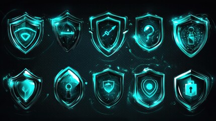 Poster - Futuristic Shield Icons for Security and Protection