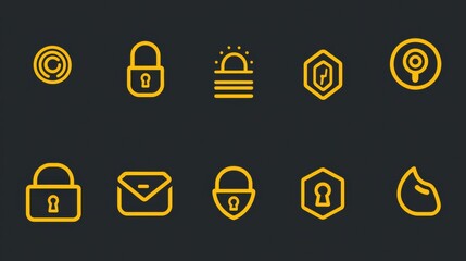 Poster - Yellow Security Icons on Dark Background