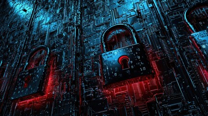 Poster - Futuristic Locks on Digital Circuit Background