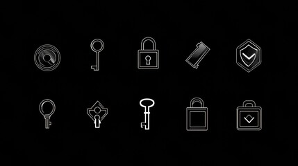 Poster - Key and Lock Icon Collection on Black Background