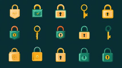 Poster - Colorful Locks and Keys Icon Set for Security Concepts