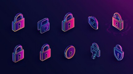 Poster - Colorful Neon Security Icons Collection