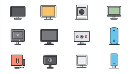 Poster - Various Computer and Appliance Icons in Flat Design
