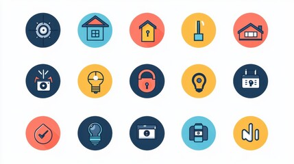 Poster - Colorful Icons for Home Security and Protection Themes