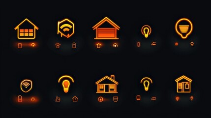 Poster - Neon Icons for Smart Home Technology Interface