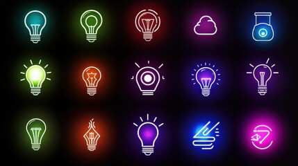 Poster - Neon Icons of Creativity and Innovation Concepts