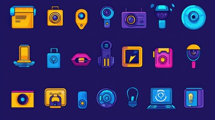 Poster - Colorful Icon Set for Technology and Media Applications