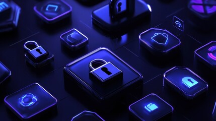 Poster - Modern Digital Security Icons on Dark Background