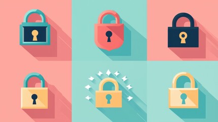 Poster - Colorful Lock Icons in Flat Design Style