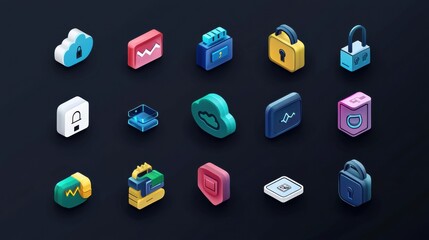 Poster - Colorful Isometric Icons for Technology and Security