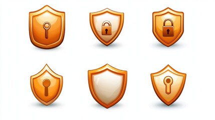 Poster - Set of Orange Security Shields with Icons