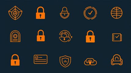 Poster - Collection of Security Icons on Dark Background