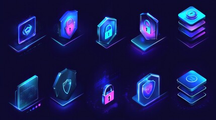 Poster - Modern Cybersecurity Icons in Futuristic Design