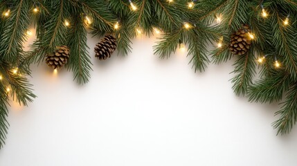 Wall Mural - This decorative Christmas garland features lush pine branches and warm glowing lights, perfect for holiday celebrations and design projects