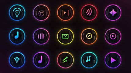 Poster - Neon Music and Communication Icon Set