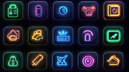Poster - Neon Icons Collection for Digital Design Projects