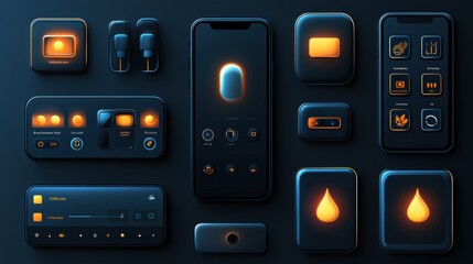 Poster - Modern UI Elements with Glowing Features and Icons