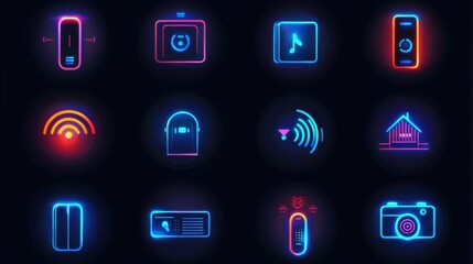 Poster - Vibrant Neon Icons on Dark Background