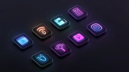 Poster - Neon Icons for Digital Applications and Services