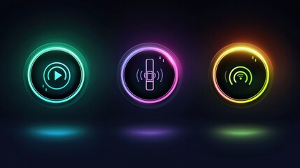 Poster - Colorful Neon Icons for Media Control Interface
