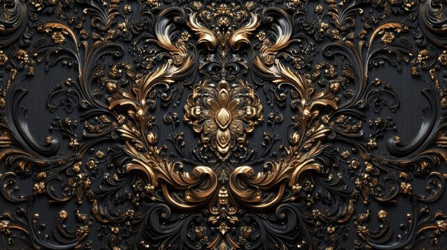 Ornate Gold and Black Floral Design