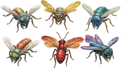 Poster - Realistic Wasp Illustrations in a Detailed and Colorful Collection Generative AI