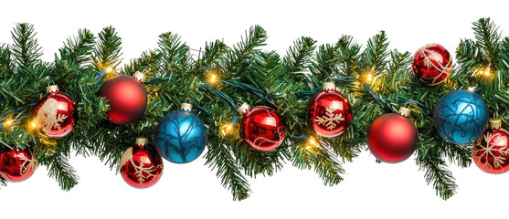 Wall Mural - png seamless decorative christmas border with coniferous branches and garlands of christmas lights a