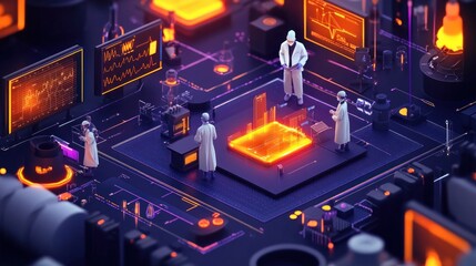 Leinwandbilder - Scientists Working in a Futuristic Lab with Data Visualization