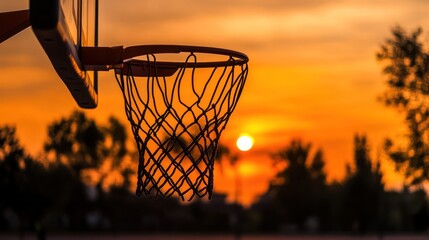 Wall Mural - Basketball hoop in the sunset